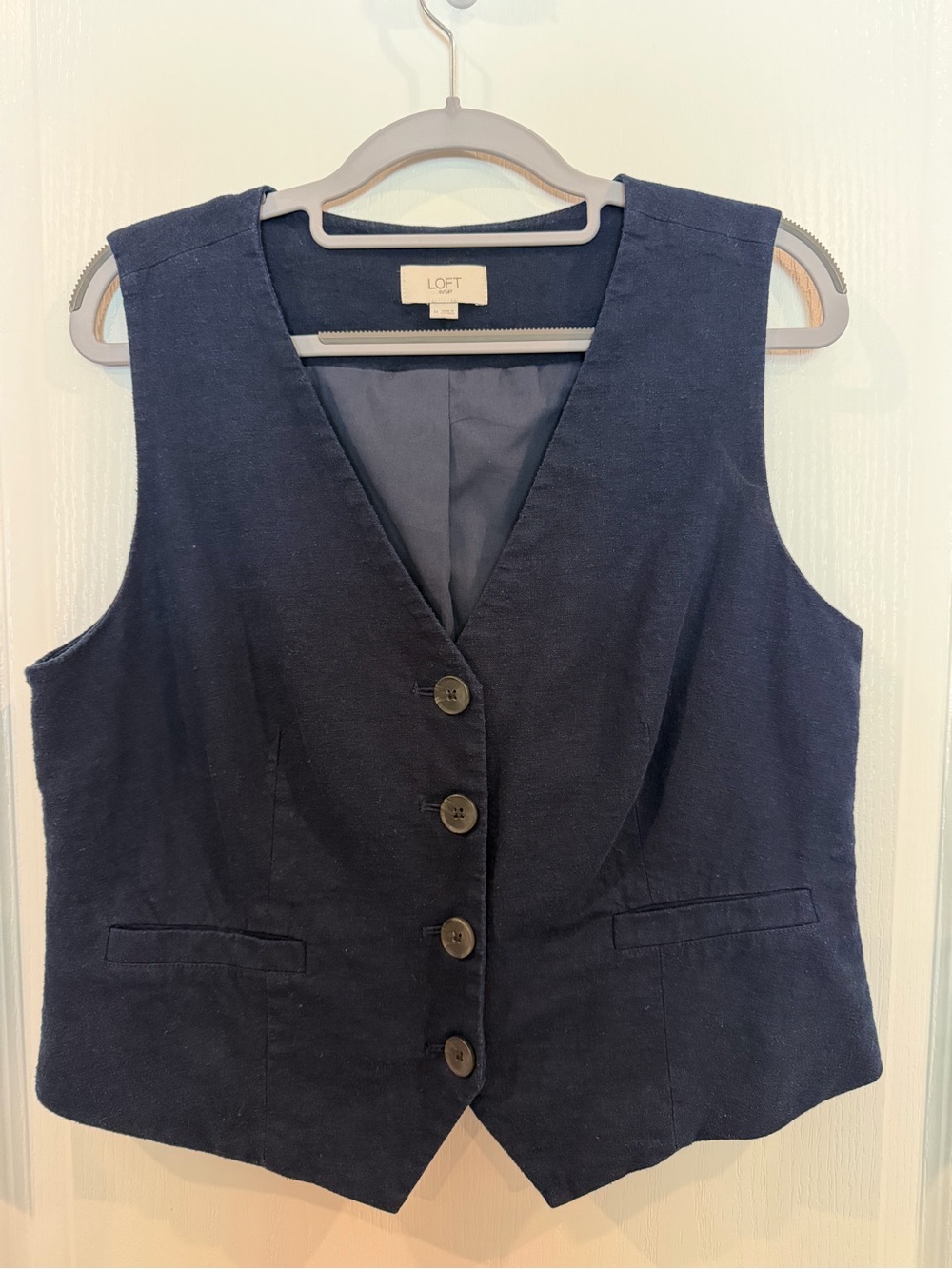 LOFT Navy Button-Front Tailored Vest
